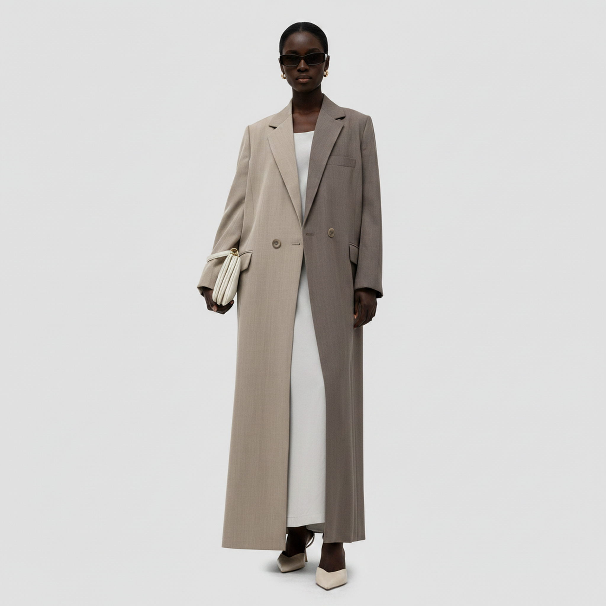 Zelda Long Blazer - Two-Tone Beige & Taupe – Bouguessa