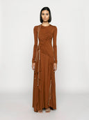 Ina Drawstring Jersey Dress - Rust Brown