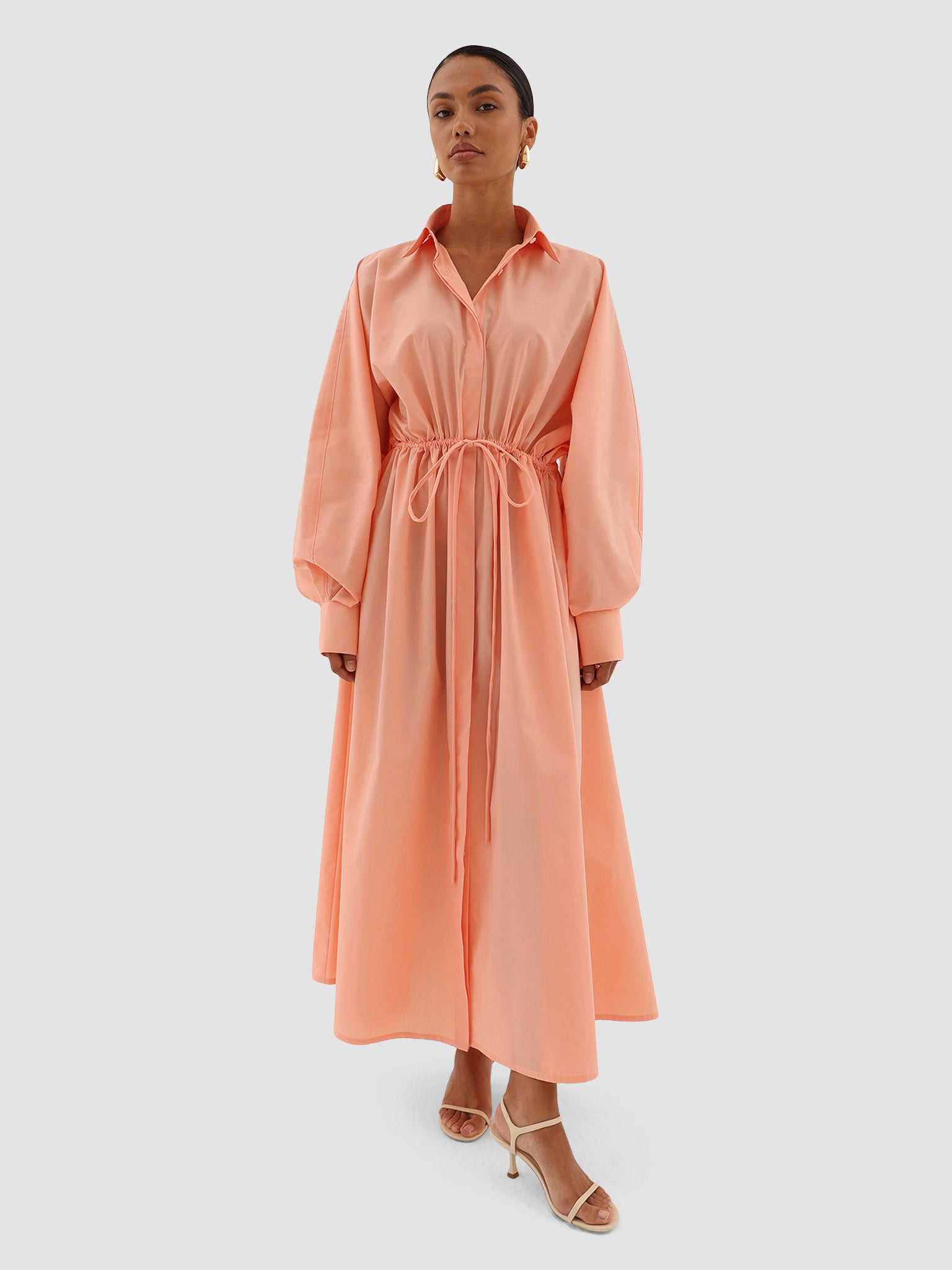 peach shirt dress Femponiq Belted Cotton Shirt Dress