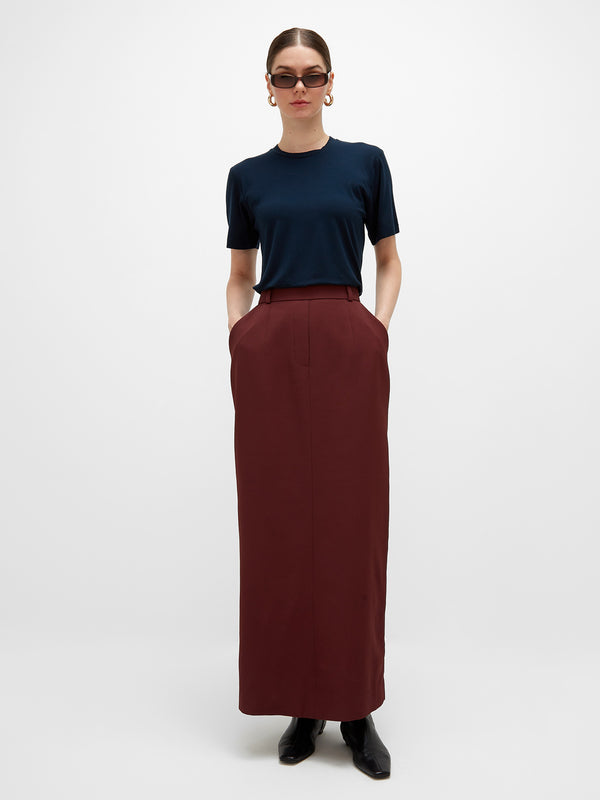 Noura Long Tailored Skirt - Burgundy