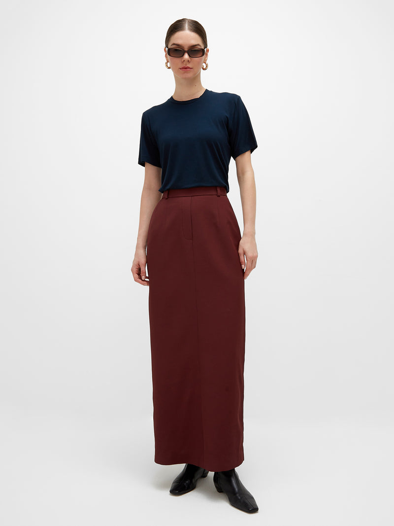 Noura Long Tailored Skirt - Burgundy