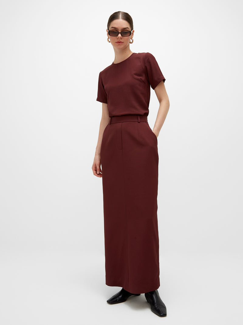 Noura Long Tailored Skirt - Burgundy