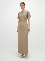 Noura Long Tailored Skirt - Taupe