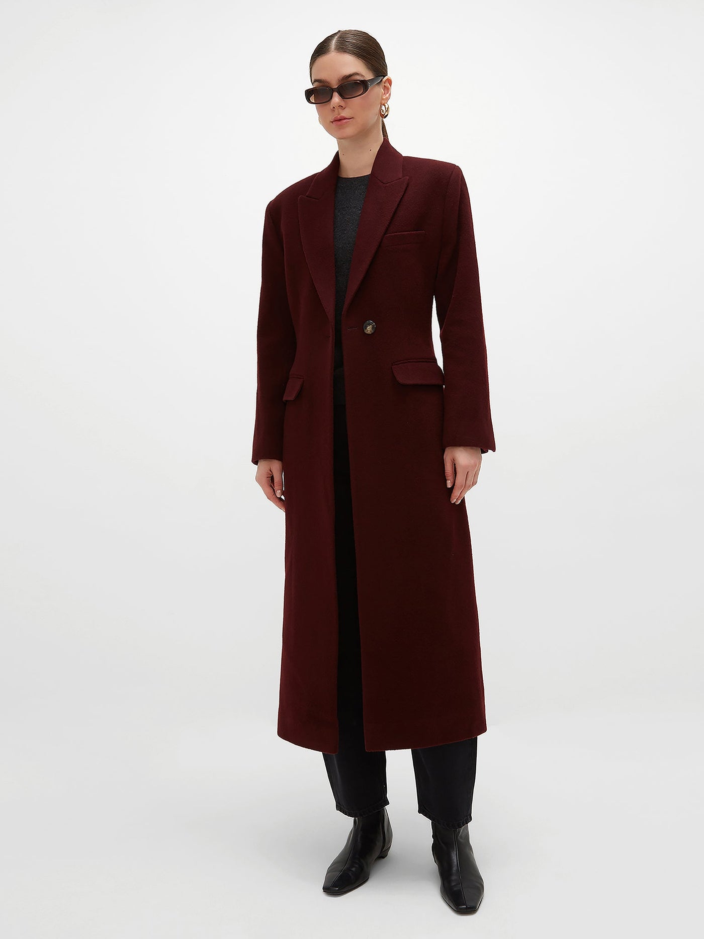 New Free People top Menswear Hailey Wool Coat In Burgundy Check Combo $298