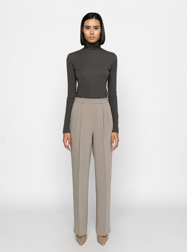 Poise High Waist Fold Over Trousers in Marled Oat