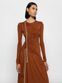 Ina Drawstring Jersey Dress - Rust Brown