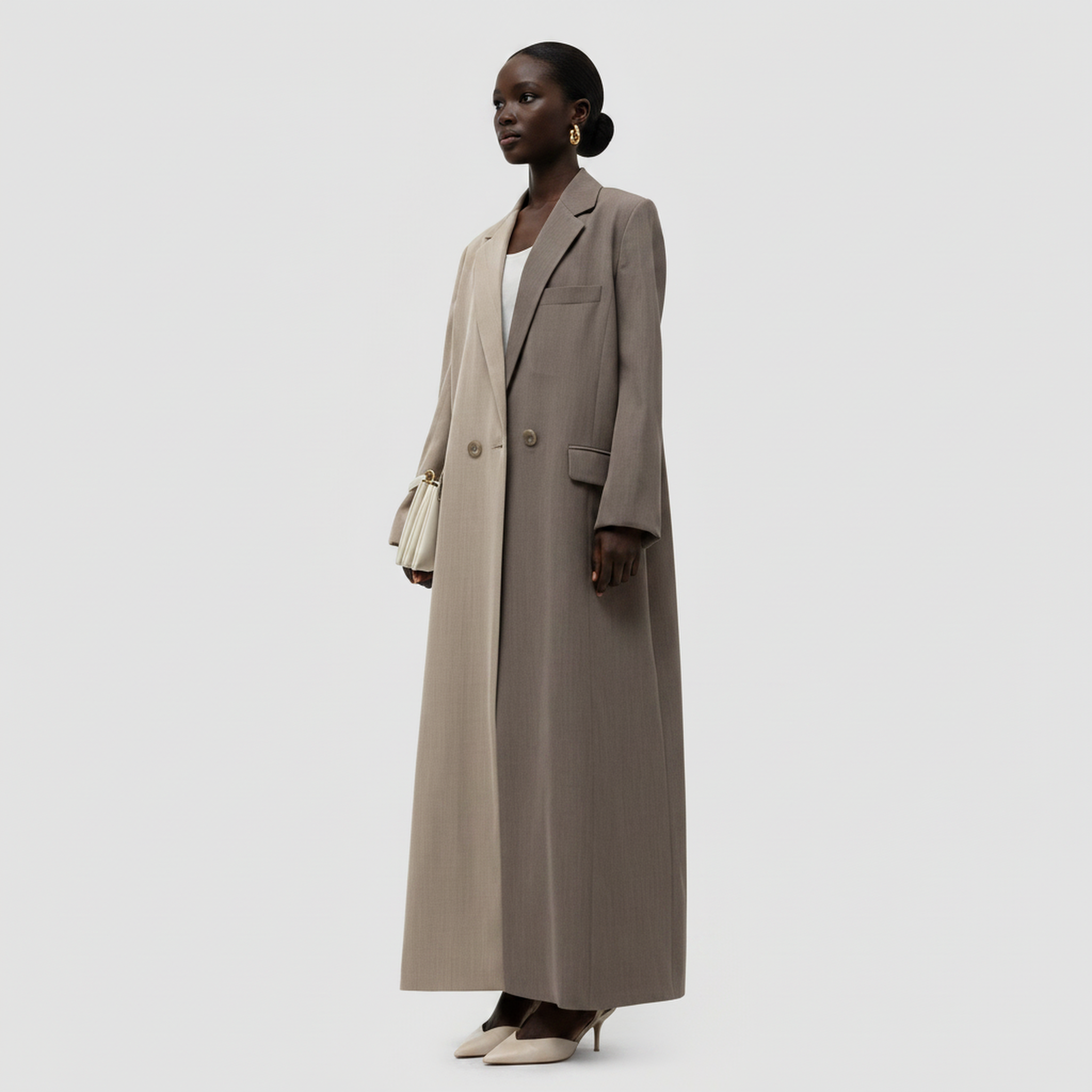 Zelda Long Blazer - Two-Tone Beige & Taupe – Bouguessa