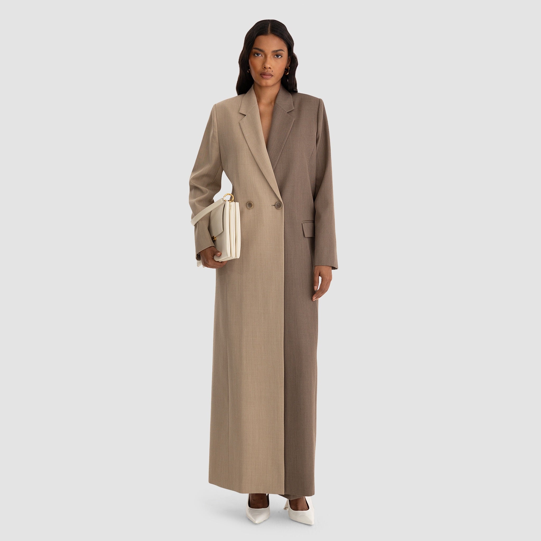 Zelda Long Blazer - Two-Tone Beige & Taupe – Bouguessa