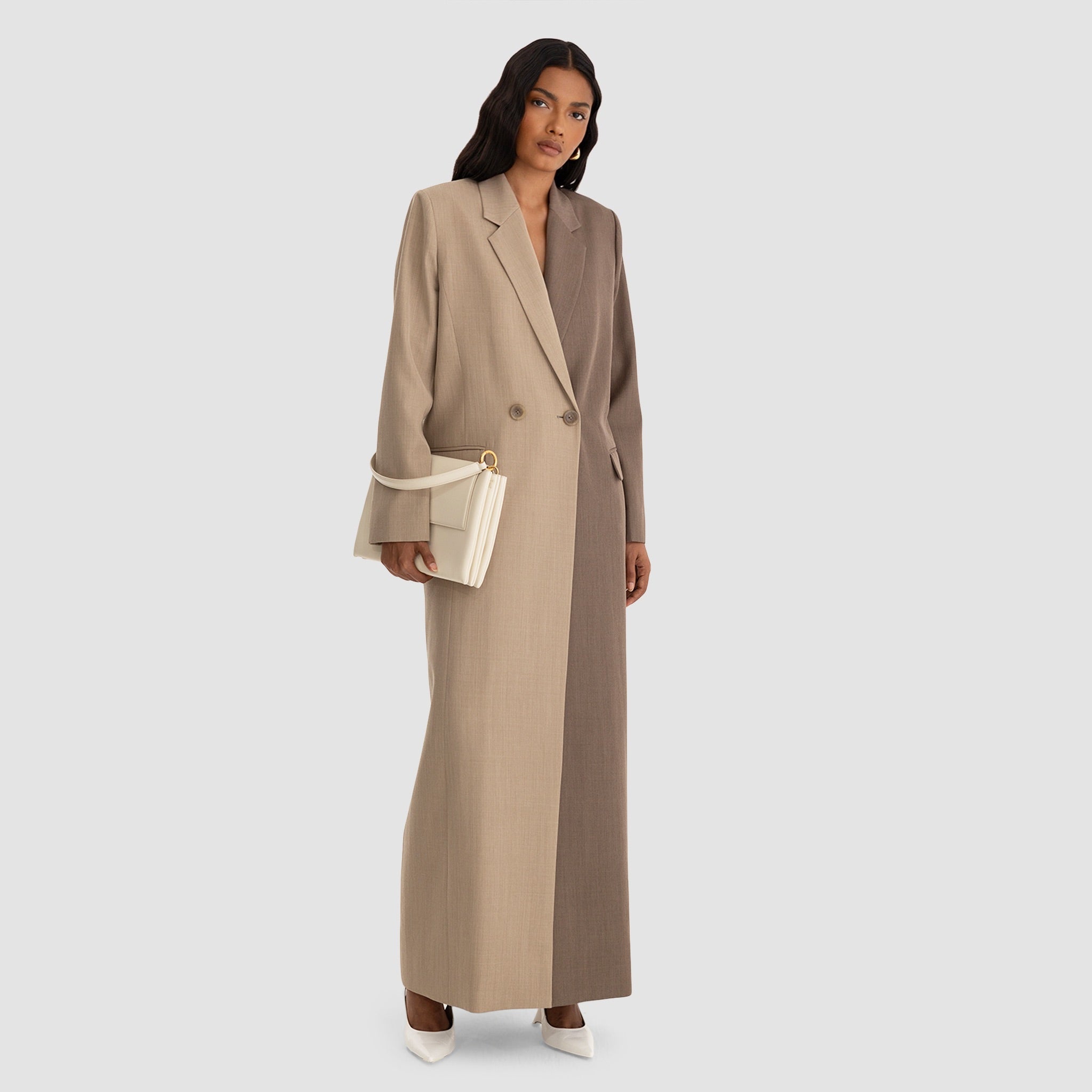 Zelda Long Blazer - Two-Tone Beige & Taupe – Bouguessa