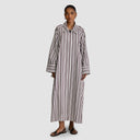 Widad Dress - Brown/White Pinstripe