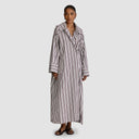 Widad Dress - Brown/White Pinstripe