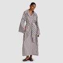 Widad Dress - Brown/White Pinstripe