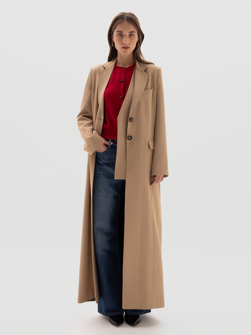 Long camel blazer best sale