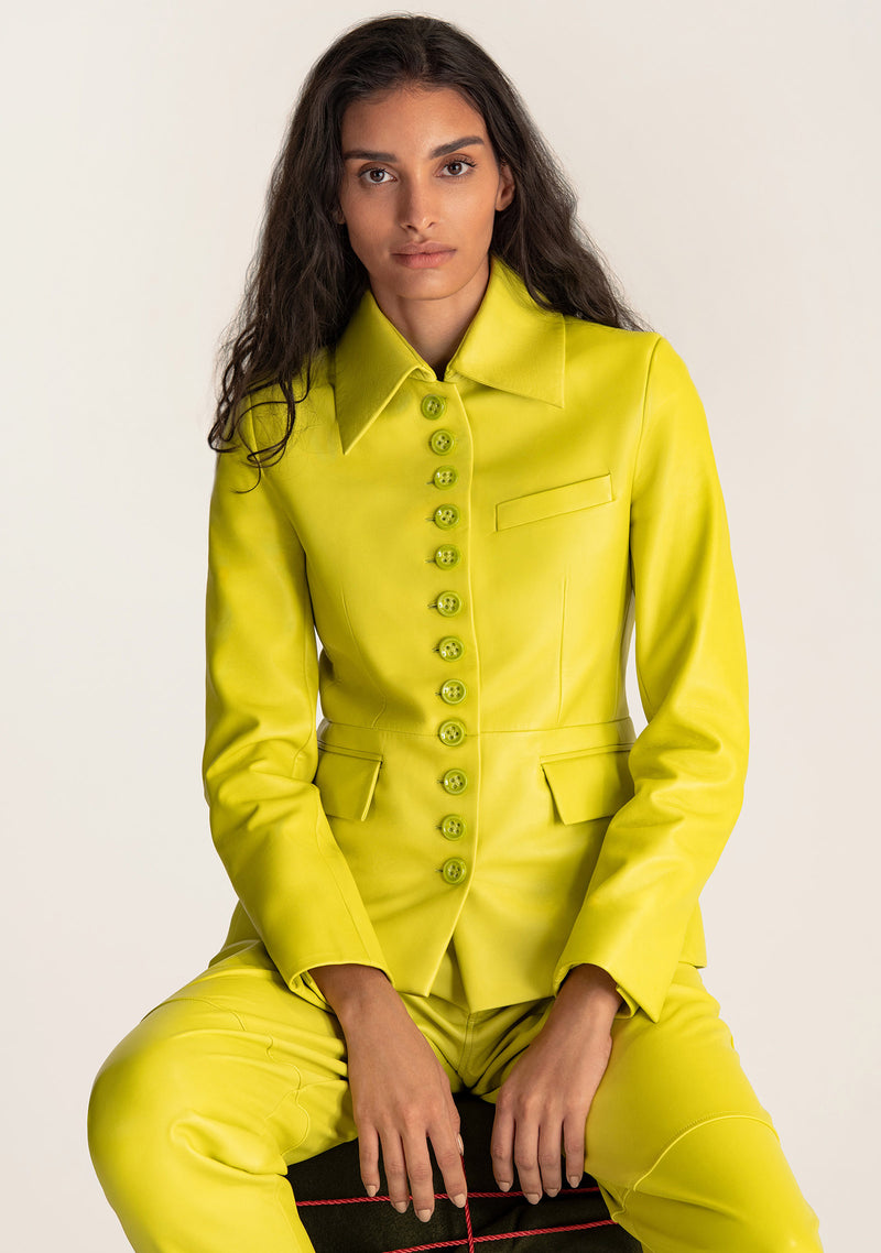 Camila Leather Fitted Blazer