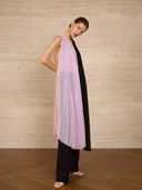 Three-tone Pleated Long Chiffon Top